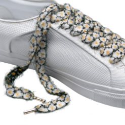 Cordones Planos Estampados Flores Blanco Negro - Imagen 7