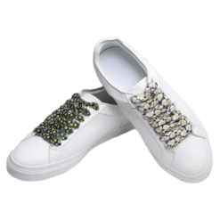 Cordones Planos Estampados Flores Blanco Negro - Imagen 5