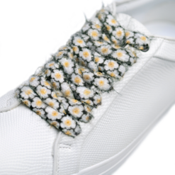 Cordones Planos Estampados Flores Blanco Negro - Imagen 4