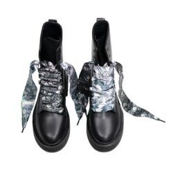 Cordones Planos Estampados Raso Flores Negras - Imagen 14