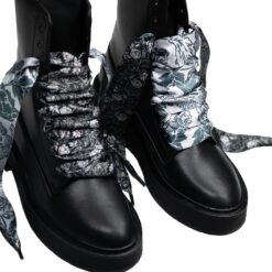 Cordones Planos Estampados Raso Flores Negras - Imagen 5